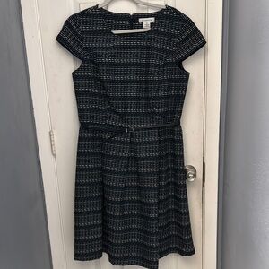 Liz Claiborne Black A-Line Midi Dress with Cap Sleeves